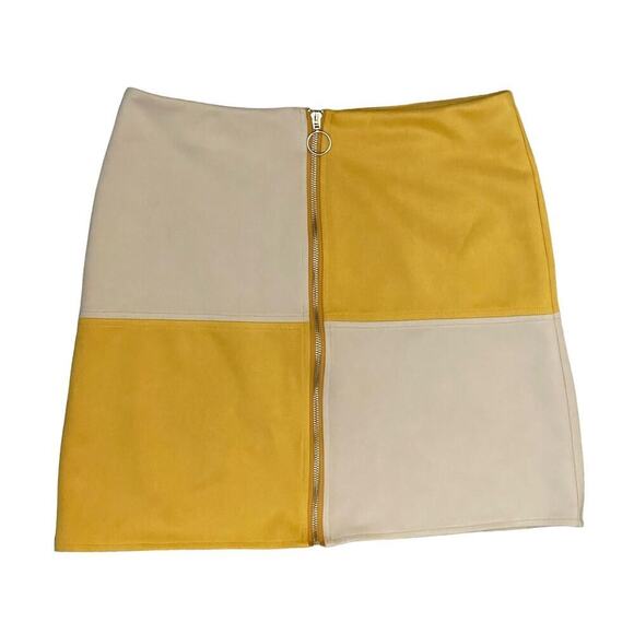 FASHION ON EARTH Womens Colorblock Mini Skirt Large Faux Suede Zipper - Picture 1 of 7